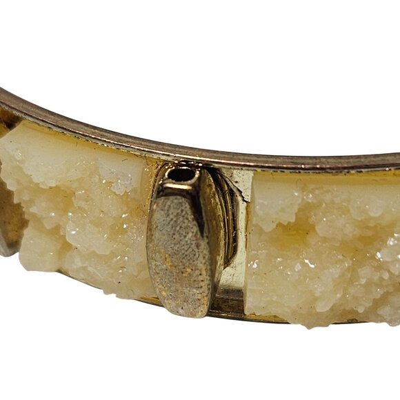 Vintage Elegant Textured Stone Bangle Bracelet Gold Tone Fashion Jewelry Women - Picture 3 of 4